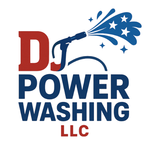 DJ Power Washing LLC logo with pressure washer and decorative stars